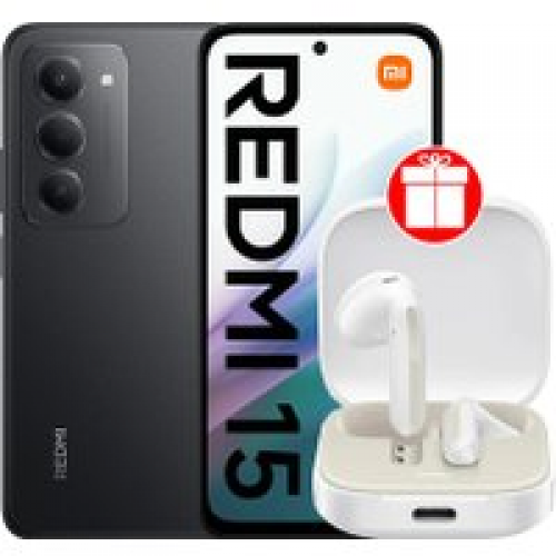 Телефон Xiaomi Redmi 15 4G 8GB/256GB международная версия (черный) + наушники Xiaomi Redmi Buds 6 Active M2344E1 (белый) по акции