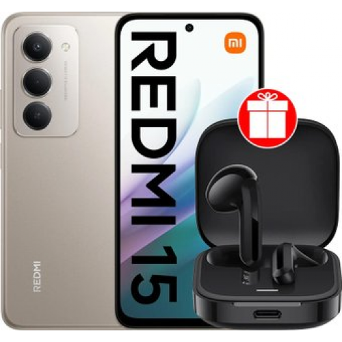 Телефон Xiaomi Redmi 15 4G 8GB/256GB международная версия (титановый) + наушники Xiaomi Redmi Buds 6 Active M2344E1 (черный) по акции
