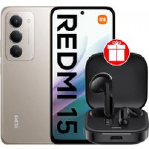 Телефон Xiaomi Redmi 15 4G 8GB/256GB международная версия (титановый) + наушники Xiaomi Redmi Buds 6 Active M2344E1 (черный) по акции