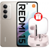 Телефон Xiaomi Redmi 15 4G 8GB/256GB международная версия (титановый) + наушники Xiaomi Redmi Buds 6 Active M2344E1 (розовый) по акции