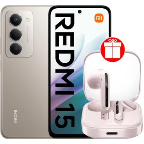 Телефон Xiaomi Redmi 15 4G 8GB/256GB международная версия (титановый) + наушники Xiaomi Redmi Buds 6 Active M2344E1 (розовый) по акции